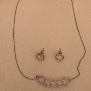 Pink/opal necklace , earrings